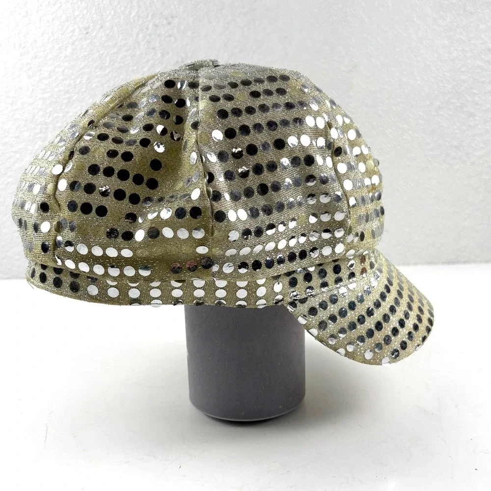 Sequin Newsboy Cap Womens Gold Silver Black Baker Boy Hat Festival‎ Glam Y2K